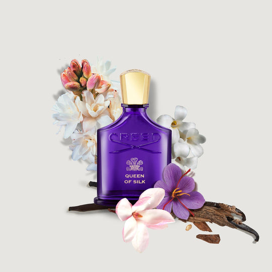 Queen of Silk 75mL — original Creed bottle and fragrance notes photograph