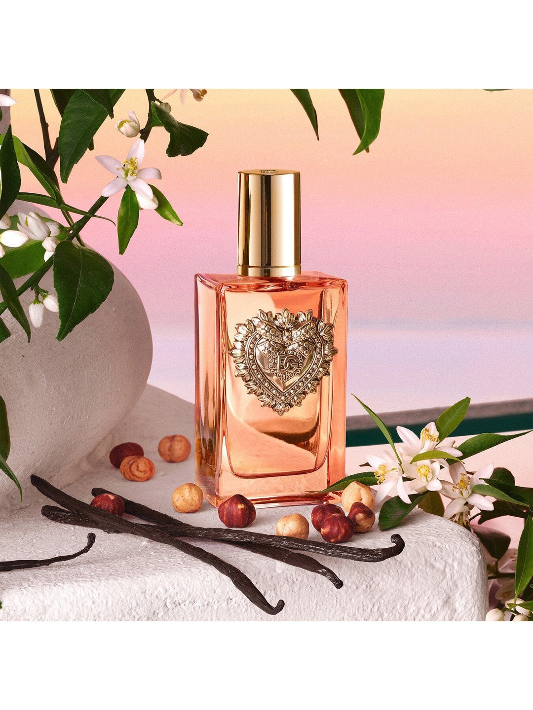 Dolce & Gabbana Devotion Eau de Parfum Intense 100mL - fragrance lifestyle with hazelnuts, orange blossom and vanilla